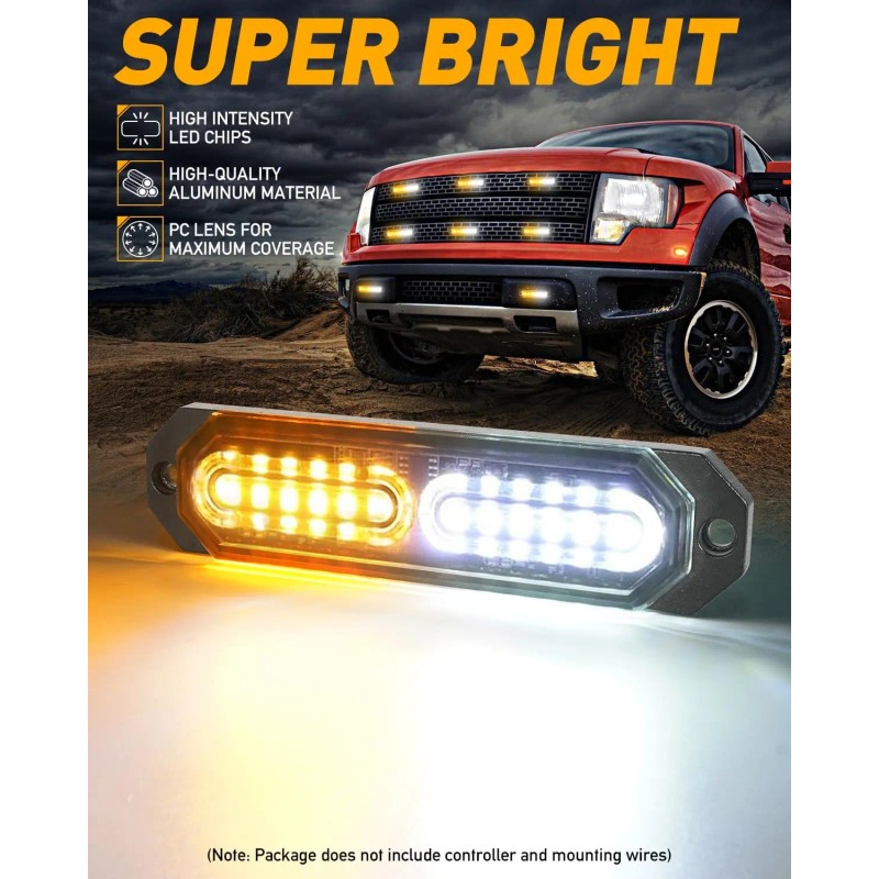 Emergency Strobe Grille Lights 8pcs 12 LED Sync Feature Ultra