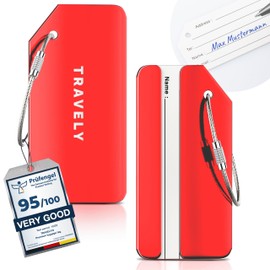 Travely - Premium luggage tag – extra secure tags for your luggage – including name plate – silver – set of 2., red (Red) - 8719689315016