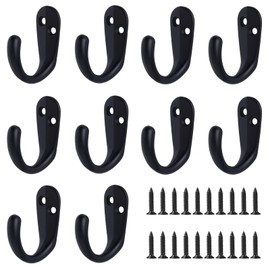 Ldzzuo 10PCS Coat Hooks, Wall Mounted Single Prong Robe Hook with 20 Screws Wall Coat Rack for Hanging Towel Hooks Hat Backpack Key Clothes (Style 1-Black)