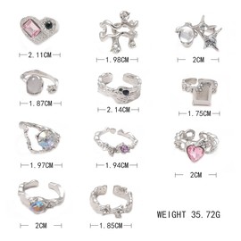 Uarein Chunky Silver Knuckle Ring for Women Trendy Rhinestone Snake Stacking Rings Y2k Geometric Heart Crystal Midi Finger Rings Statement Jewelry Gifts (Heart)