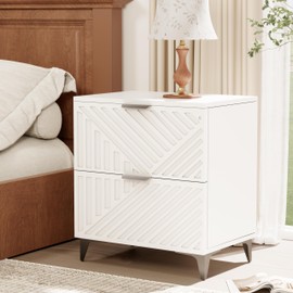 Royal Windsor Fluted Nightstand with 2 Drawers, Side End Table, Small Accent Storage Cabinet,Modern Night Stand Bedside Table for Bedroom, White