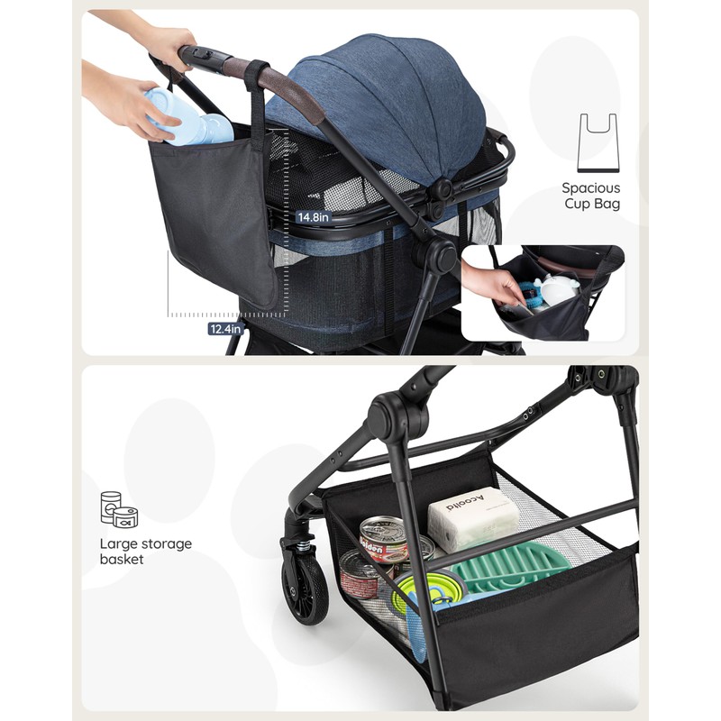 OJCME 3 in 1 Pet Carrier Stroller with Detachable Carrier,