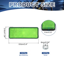 PATIKIL Rectangle Rear Reflectors, 10 Pcs Safety Reflective Warning Reflector Plastic Universal Motorcycle Reflector with M5 Screw Mount for Car Motorcycle Trailer Bike Bicycles, Green
