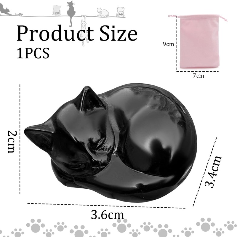 Mezrkuwr Black Obsidian Cat Crystals Figurine Sleeping Cat Decoration Healing