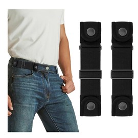 SANSTHS 2 Pack Elastic Belt for Men Women,2 Loops No Buckle Stretchy Side Belts Adjustable Invisible Belt for Jeans Pants (Black,M)
