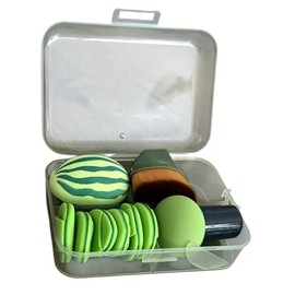 Set de 9 Esponjas de Maquillaje con Caja, Incluye 1 Cepillo, 1 Esponjas grande, 6 esponjas pequeñas, 1 esponja con mango + 1 set de aretes gratis. Col