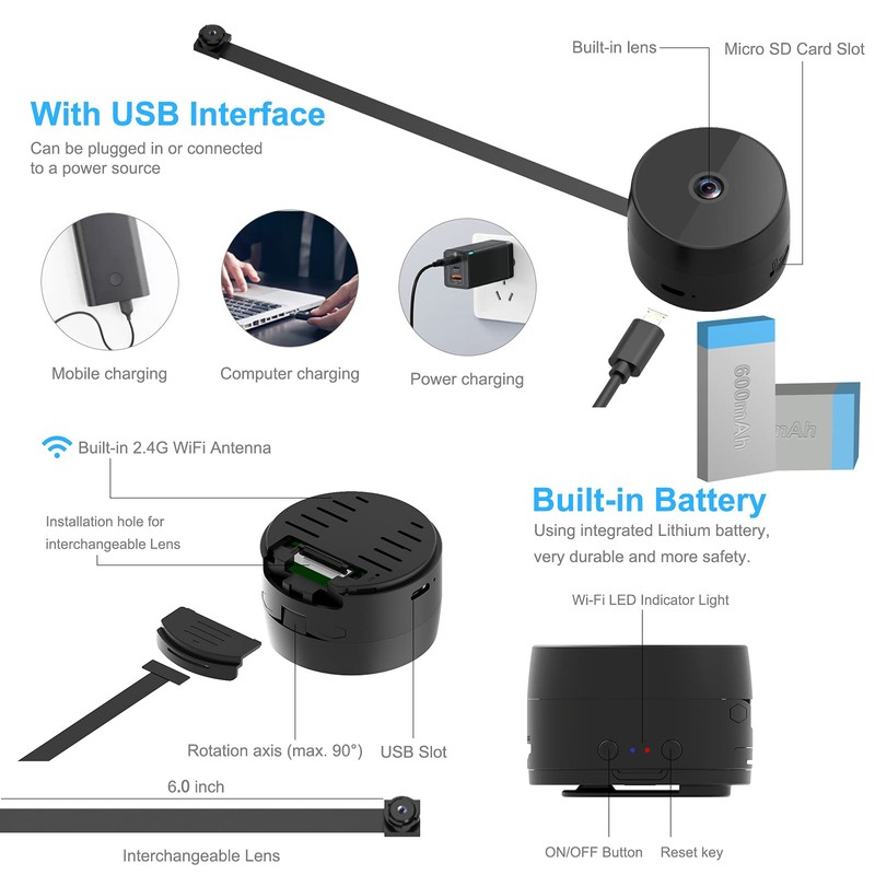 WiFi Mini Camera 1080P Wireless 150° Wide-Angle Security Camera with