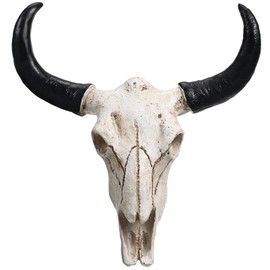 HOMSFOU Cow Skull Wall Plaque Art Bull Head Skull Wall Hanging 3D Realistic Cow Skull Statue Realistic Faux Cow Skull Design Sculpture