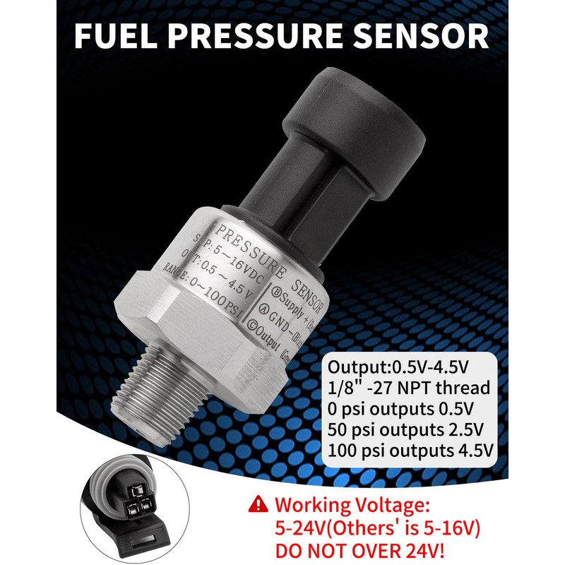 Ronybuy 100 Psi Oil Fuel Pressure Sensor Transducer Sender 1/8"