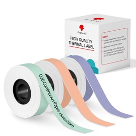 Phomemo D30 Continuous Color Label Paper 0.59"*23.62" (15mm X 6m), Black on Mint Green, Light Orange, Lavender Purple, Compatible for D30 D35 Q30 Label Maker, Thermal Printing Inkless & Clean