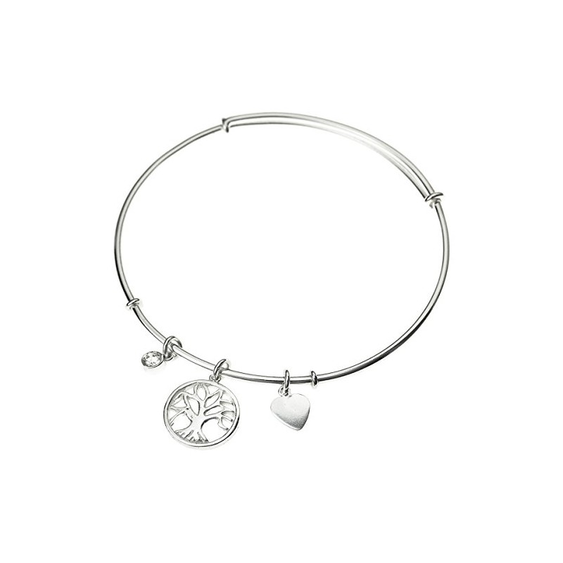Sterling Silver Cubic Zirconia Love Family Tree Dangle Charm Bangle