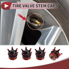 HEROFFIX 4 Pcs Decorative Tire Valve Stem Caps 15mm Tyre Valve Dust Covers for Most Cars Truck Red Black ABS Copper