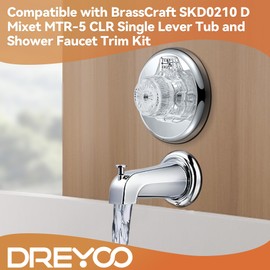Dreyoo Compatible with BrassCraft SKD0210 D Mixet MTR-5 CLR Single Lever Tub and Shower Faucet Trim Kit, 5-1/2 OD Escutcheon, Acrylic Shower Volume Control Handle, Bathtub Hot Cold Temperature Control