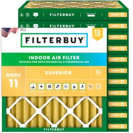 Filterbuy 20x20x2 Air Filter MERV 11 Allergen Defense (12-Pack), Pleated HVAC AC Furnace Air Filters Replacement (Actual Size: 19.50 x 19.50 x 1.75 Inches)