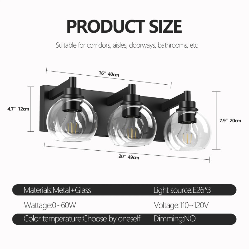 Ship From USA,Bathroom Vanity Light,Modern 3-Light Bathroom Lighting Fixtures Over