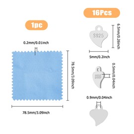 Hobbspring Pack of 16 925 Heart Pendants Made of Sterling Silver Heart Pendant Metal Embossing Heart Blanks Flat Heart Pendant Chain End with 1 Piece Polishing Cloth, Sterling Silver