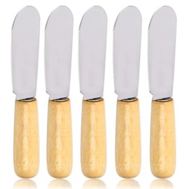 ACKLLR 5 Pack Stainless Steel Straight Edge Wide Butter Spreader with Wood Handle Deluxe Sandwich Cream Cheese Condiment Spreader Set Kitchen Tools, 4 Inches