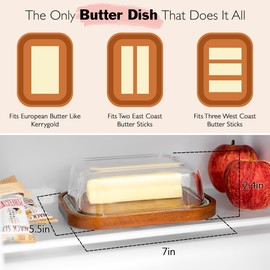 LuxWare Clear Glass Butter Dish with Lid for Countertop, Covered Butter Container for Refrigerator, Fits European Size, Large Butter Keeper for Fridge, Butter Holder for Counter, Cute Butter Tray