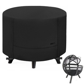 NettyPro Round Fire Pit Cover Fade Resiatant Waterproof 600D Outdoor Firepit Cover for Ikuby Ball Globe Patio Fireplace, Black