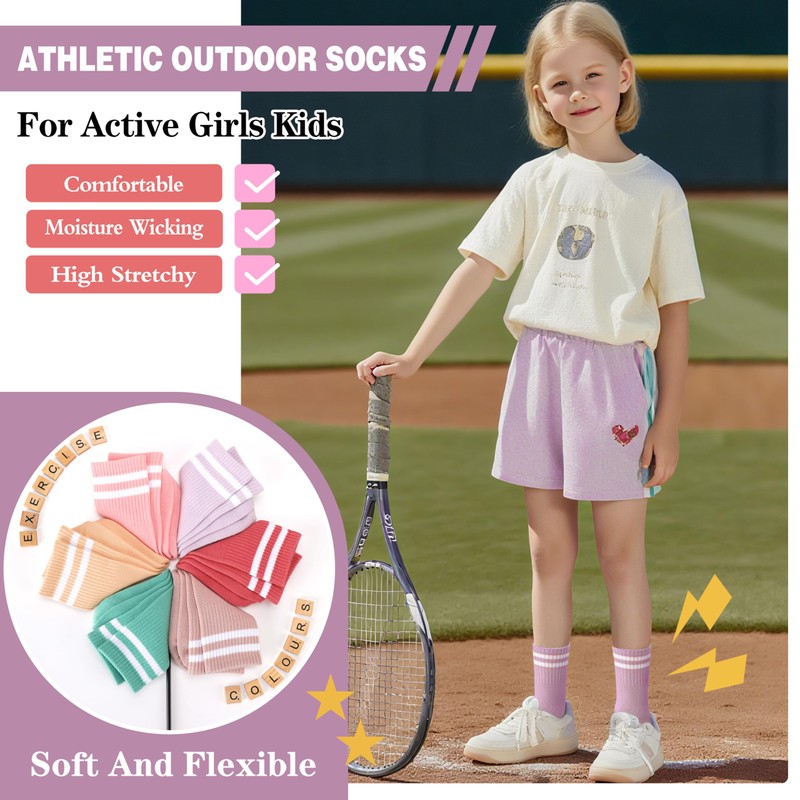 SAVALOS Kids Girls Socks Athletic Basketball Sport Youth Crew Cotton