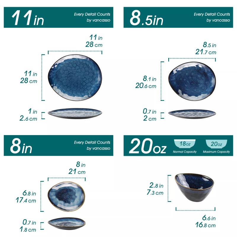 vancasso STARRY 11-Piece Dinnerware Set Stoneware Reactive Glazed Plate Bowl