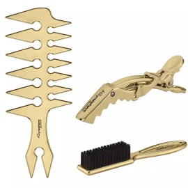BaBylissPRO Gold Trio Mix - Fade Brush, Styling Comb &  2-Pack Hair Clips