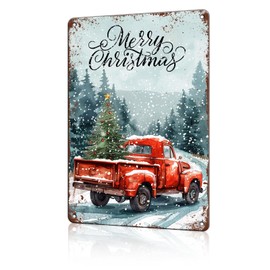 macago Merry Christmas Metal Tin Sign Vintage Christmas Red Truck Christmas Wall Decor Christmas Sign For Home Decorations 8x12 inch