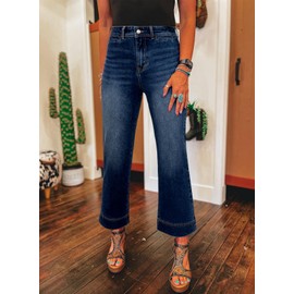 SHEWIN High Waisted Jeans for Women Trendy 2025 Wide Leg Jeans Stretchy Straight Leg Ankle Denim Pants with Pockets Bluing Size 10