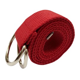 Oneyijun Braided Canvas Belt Women Men Boy Girl with Double Silver Metal D-Ring Buckle Casual Unisex 44.4 Inch Red