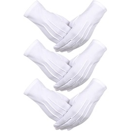 3 Pairs Nylon Cotton Gloves White Parade Costume Gloves for Police Formal Tuxedo Honor Guard and Special Occasions (3 Seams Design)