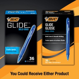 BIC Glide Bold Blue Ballpoint Pens, Bold Point (1.6mm), 36-Count Pack, Retractable Ballpoint Pens With Comfortable Full Grip