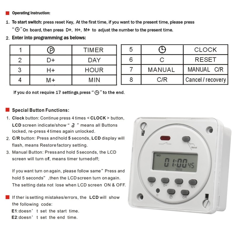 Baomain CN101A AC/DC 12V Digital LCD Power Programmable Timer Time