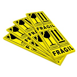 Etiquetas de Advertencia Frágil, 15 x 10 cm, color Amarillo y Texto en Negro, Paquete de 100