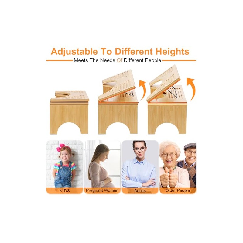 Foldable Toilet Stool 7.1 Inches Adjustable Height Bamboo Potty Stool