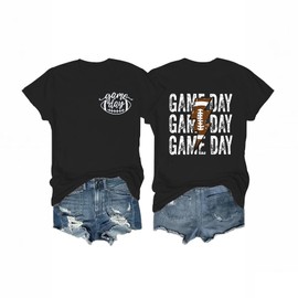 Football Shirts for Women Game Day Cute Sunday Funday Graphic Gameday Outfits Tops(Black-L)