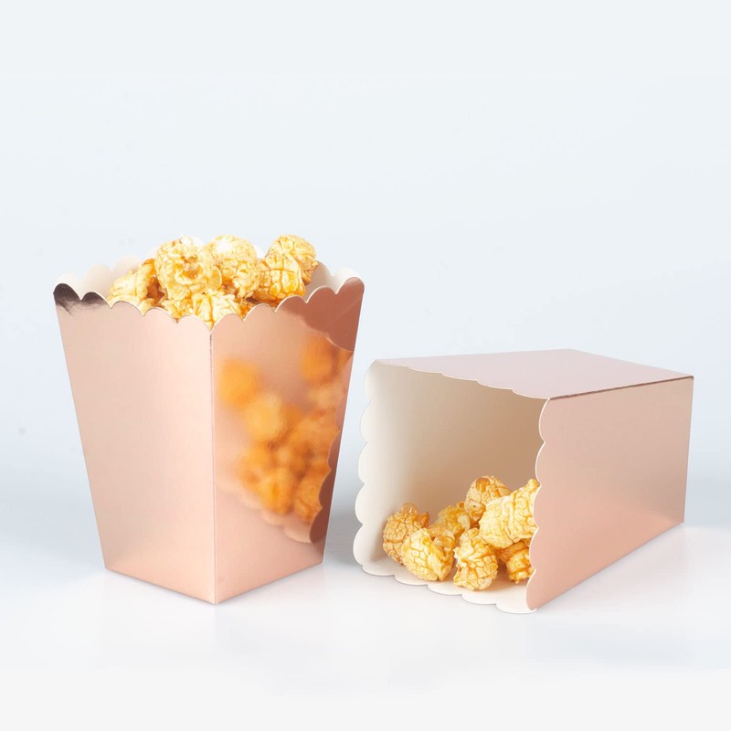 Ainmto 24PCS Rose Gold Popcorn Boxes Mini Paper Popcorn Containers