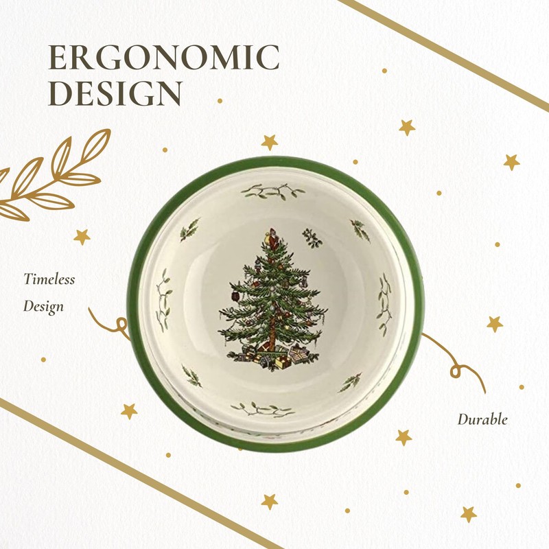 Spode Christmas Tree Pet Feeding Bowl - 8.5-Inch Stoneware Dish