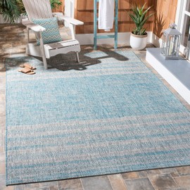 SAFAVIEH Courtyard Collection 8' x 10' Aqua/Grey CY8061 Indoor/ Outdoor Waterproof Easy Cleaning Patio Backyard Mudroom Area Rug