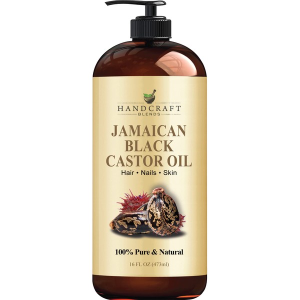 Handcraft Jamaican Black Castor Oil for Hair Growth, Eyelashes and Eyebrows - 100% Pure and Natural Carrier Body Oil - Use As Aromatherapy Carrier Oil, Moisturizing Massage Oil - 16 fl. Oz