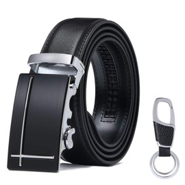 flintronic Men’s Leather Belt, Automatic Buckle Leather Ratchet Belt 3.5cm * 125cm (Keychain & Gift Box Include)