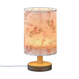 GOODOLD Cute Rodeo Cowgirl LED Table Lamp - Modern Minimalist Bedside Lamp with Round Flaxen Fabric Shade for Nightstand, Perfect for Bedroom Ambiance