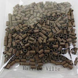 HAIR DE VILLE Silicone Lined Copper Micro Tube Rings Links Beads Linkies For I Tip Stick Glue Feather Hair Extensions (200 PCS 3.5mm, Brown)