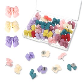 30 Pieces Decorative Bow Push Pins, Bowknot Thumb Tacks for Wall Cork Board Pin Fun Colorful Pushins Cute Multicolor Push Pins & Tacks for Home School Office Corkboard Bulletin Board Wall Decorations