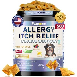 Dog Allergy Relief Chews - Dog Itching Skin Relief 500 Ct, Anti Itch Licking Paw & Yeast Relief, Itchy Skin and Ears for Seasonal Allergies, Probiotics Gut Digestive & Immune Support