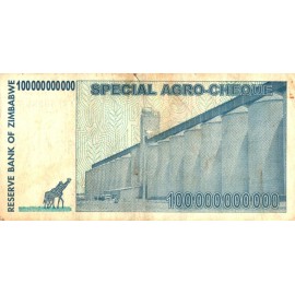 1 Zimbabwe 100 Billion AGRO CIRCULATED banknote 2008. Parker