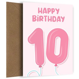 10th Birthday Card for Girls - Pink Balloons - 10 Year Old Girl Bday Card for Daughter, Sister, Granddaughter, Cousin or Niece. Happy Birthday Card for 10 Year Old Girls