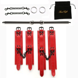Adjustable Spreader Bar Set Adjustable Straps Sports Set Aid Training Fitness Kit,Home Yoga Gym Kit with Fur Flocking Storage Bag (Black+Redcuff)