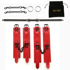 Adjustable Spreader Bar Set Adjustable Straps Sports Set Aid Training Fitness Kit,Home Yoga Gym Kit with Fur Flocking Storage Bag (Black+Redcuff)