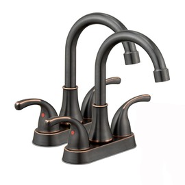 Oil Rubbed Bronze Bathroom Sink Faucet 4 Inch Faucet 2 Handle with Pop-up Drain Stopper and Supply Hoses(Set of 2)
