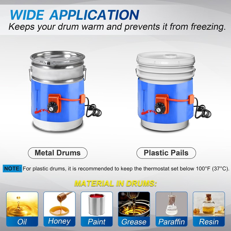 UPGRADED Blue 55 Gallon Drum Heater with Twist Temperature Control,